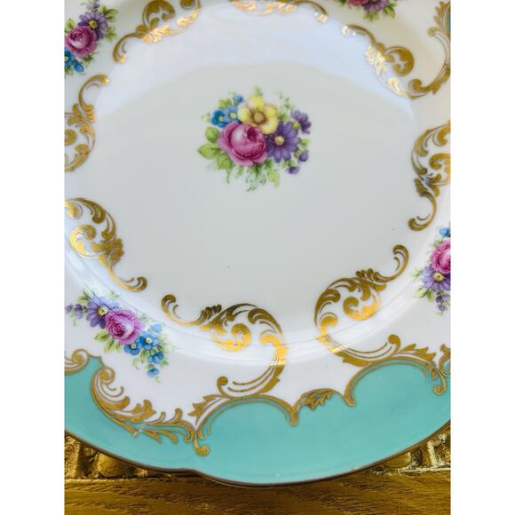 Royal Bayreuth Rosalind Aqua - Gilt Scrolls, Floral (c.1946–1949) Salad Plate 8” - Picture 8 of 11